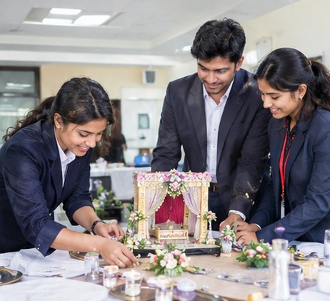 Students arranging a decor model